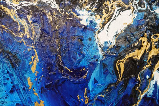 Golden Blu 190cm x 100cm Blue Gold Textured Abstract Art