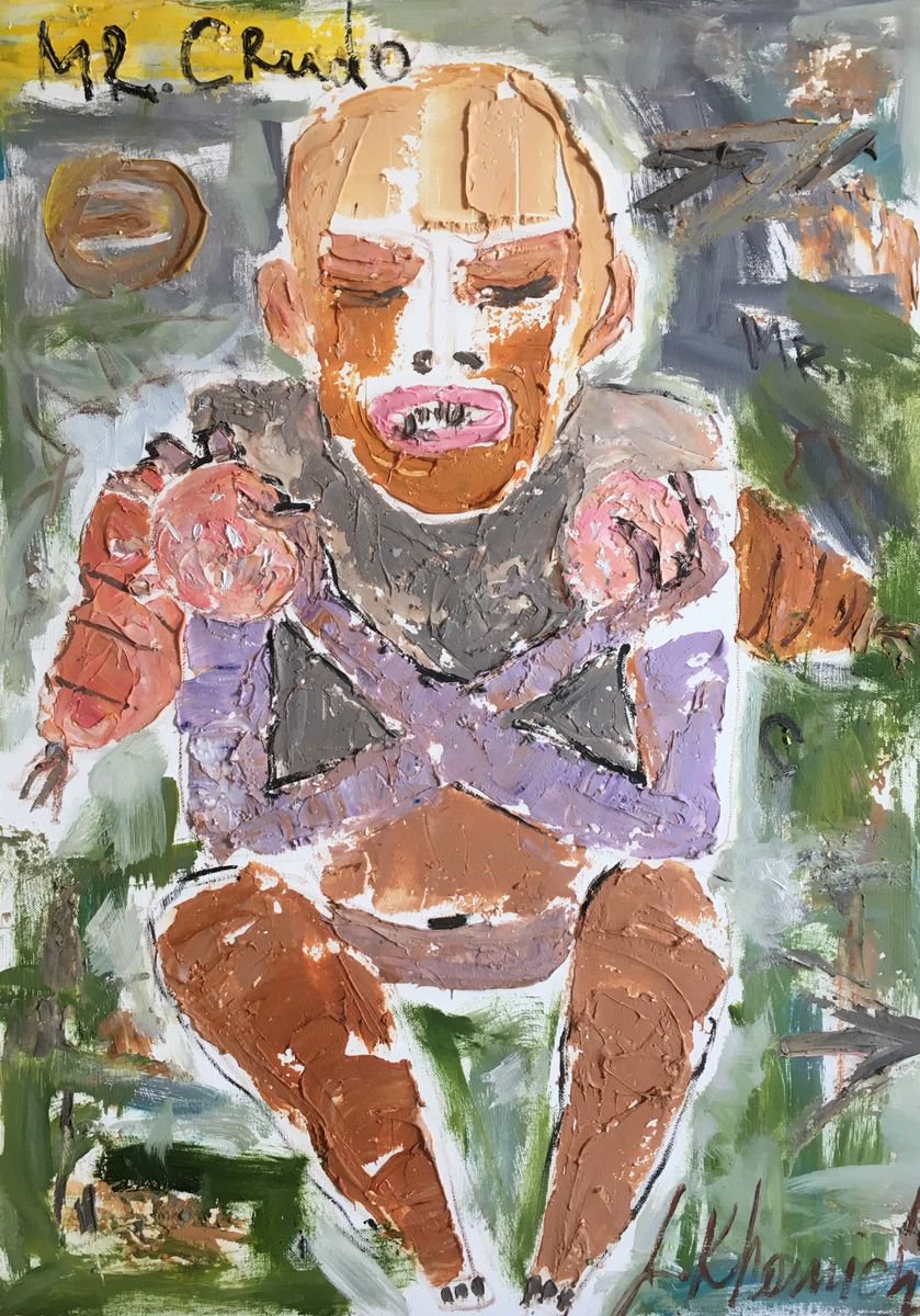 Expressive Portrait Oil Painting By Leo Khomich, 20 X 28", Mr Crudo, Original Artwork