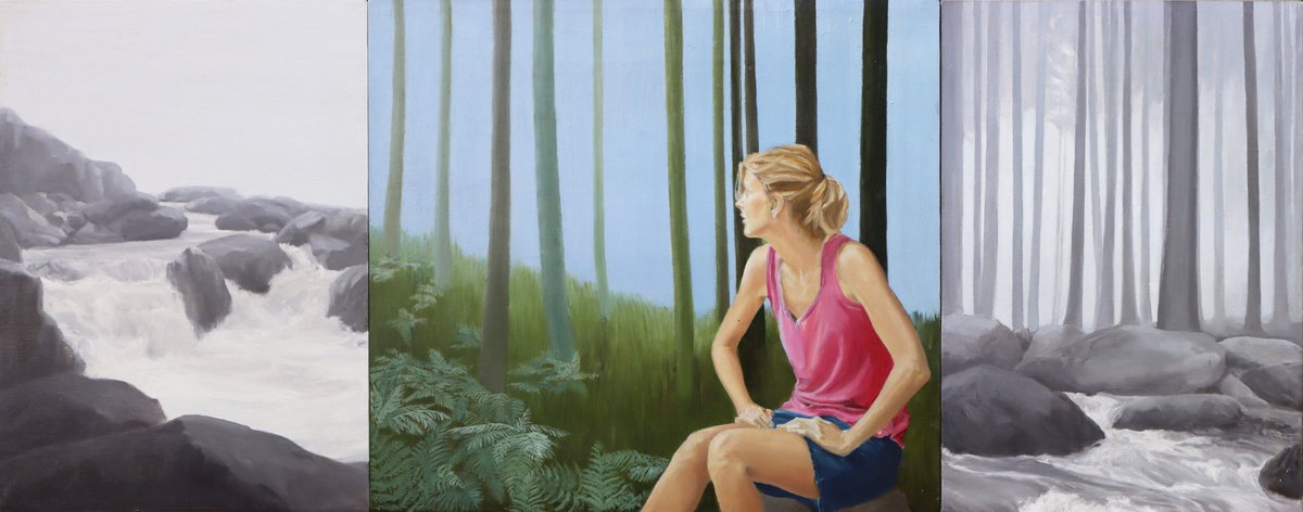 Landscape Oil Painting By Annaluce Aglietto, 40 X 16, Nel Silenzio Tra Gli Alberi, Original Artwork