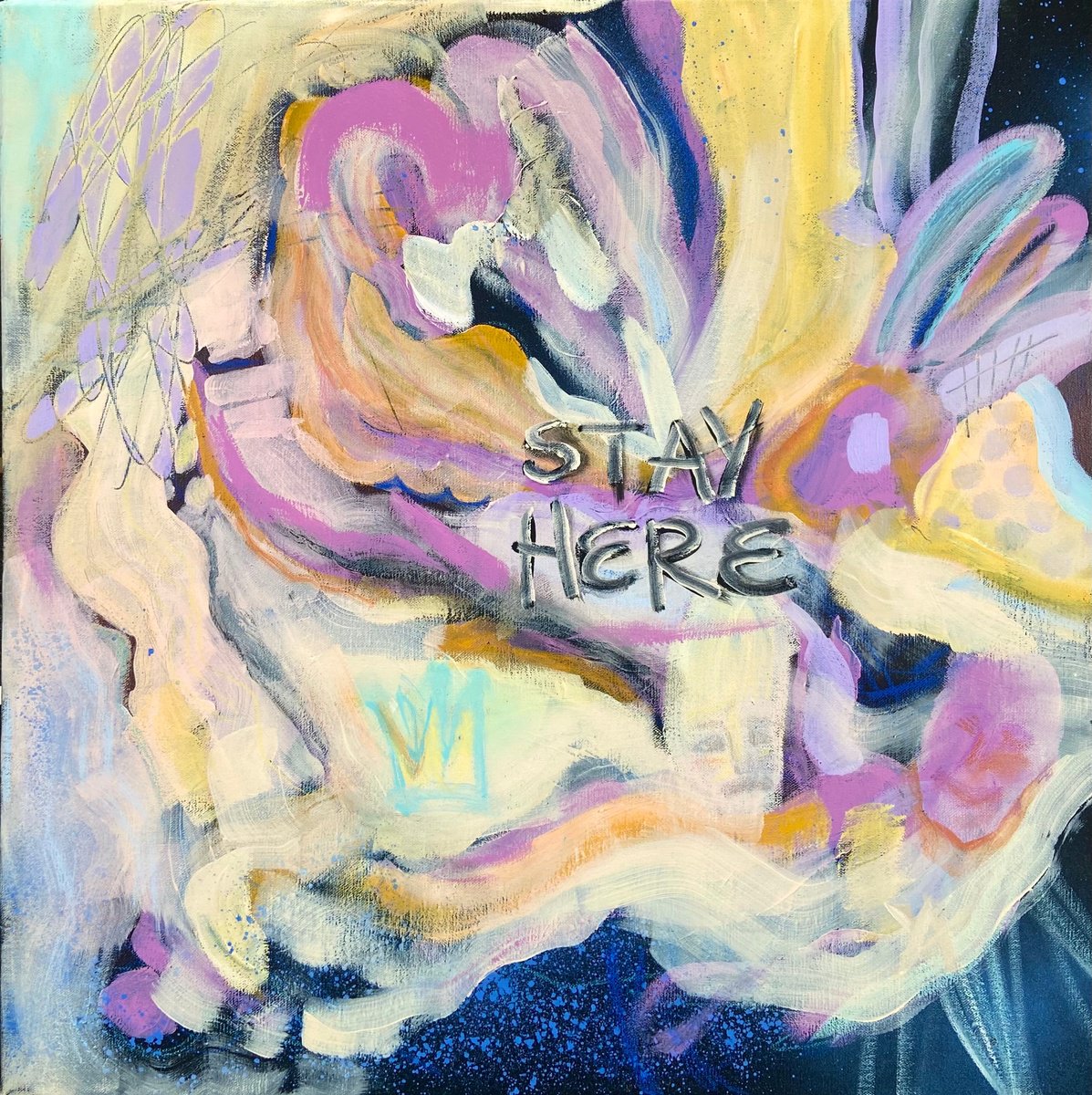 Organic Abstract Acrylic Painting By Yulia Ani, 24 X 24", Here - Square Home Acrylic Painting, Light Colours, Yellow Pink White, Peaceful, Hotel, Living Room, Artfinder