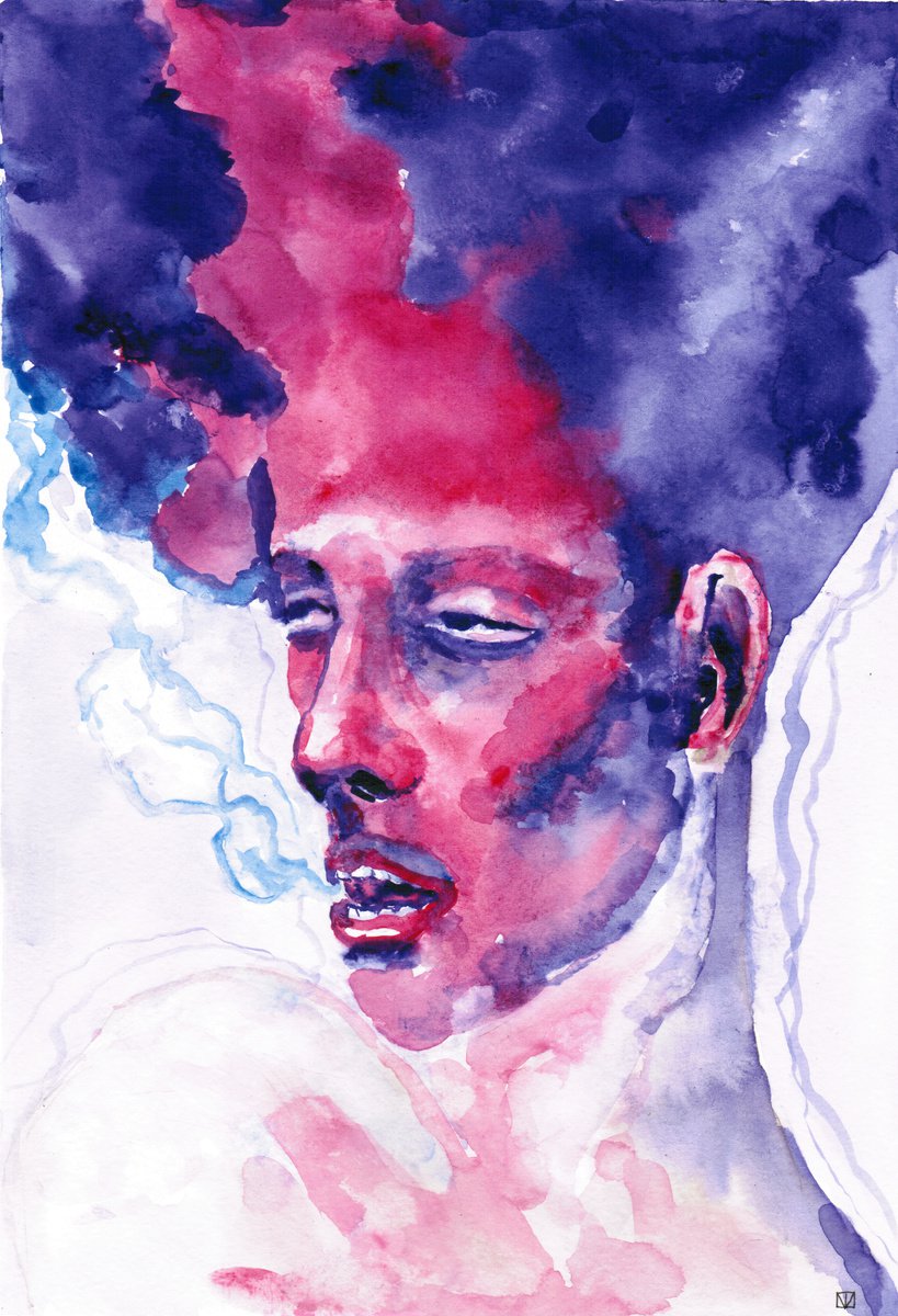 Exhale and relax, Part II. Watercolor portrait by Tatiana Myreeva