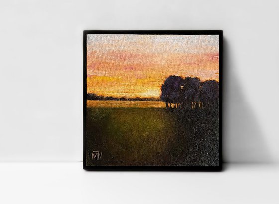 Sunset. Last minutes - 20 x 20 cm landscape oil painting (2019)