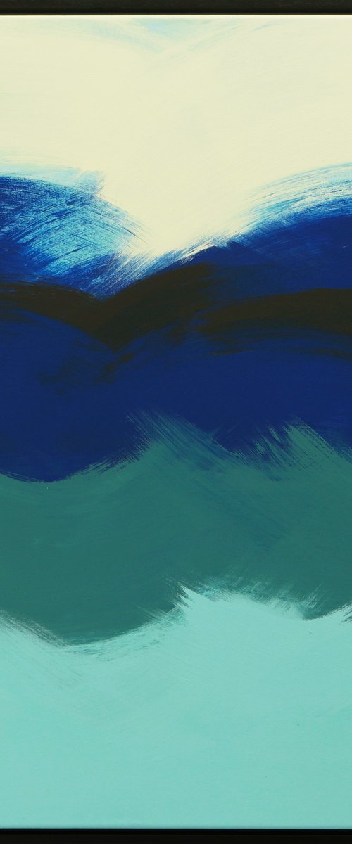 Incl Frame - Abstract Square Painting - The Wave in Blue - 85x85cm - Ronald Hunter - 22J by Ronald Hunter