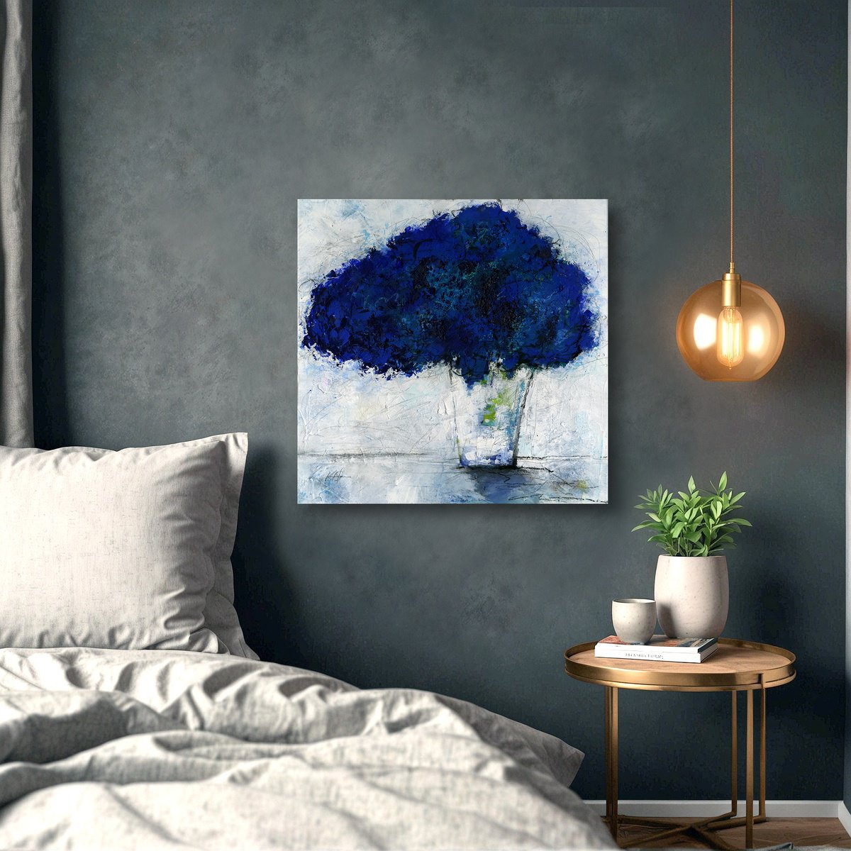 Impressionistic Painting , Blue Flowers In Vase By Kathy Morton Stanion, 20 X 20, Artwork For Sale On Artfinder