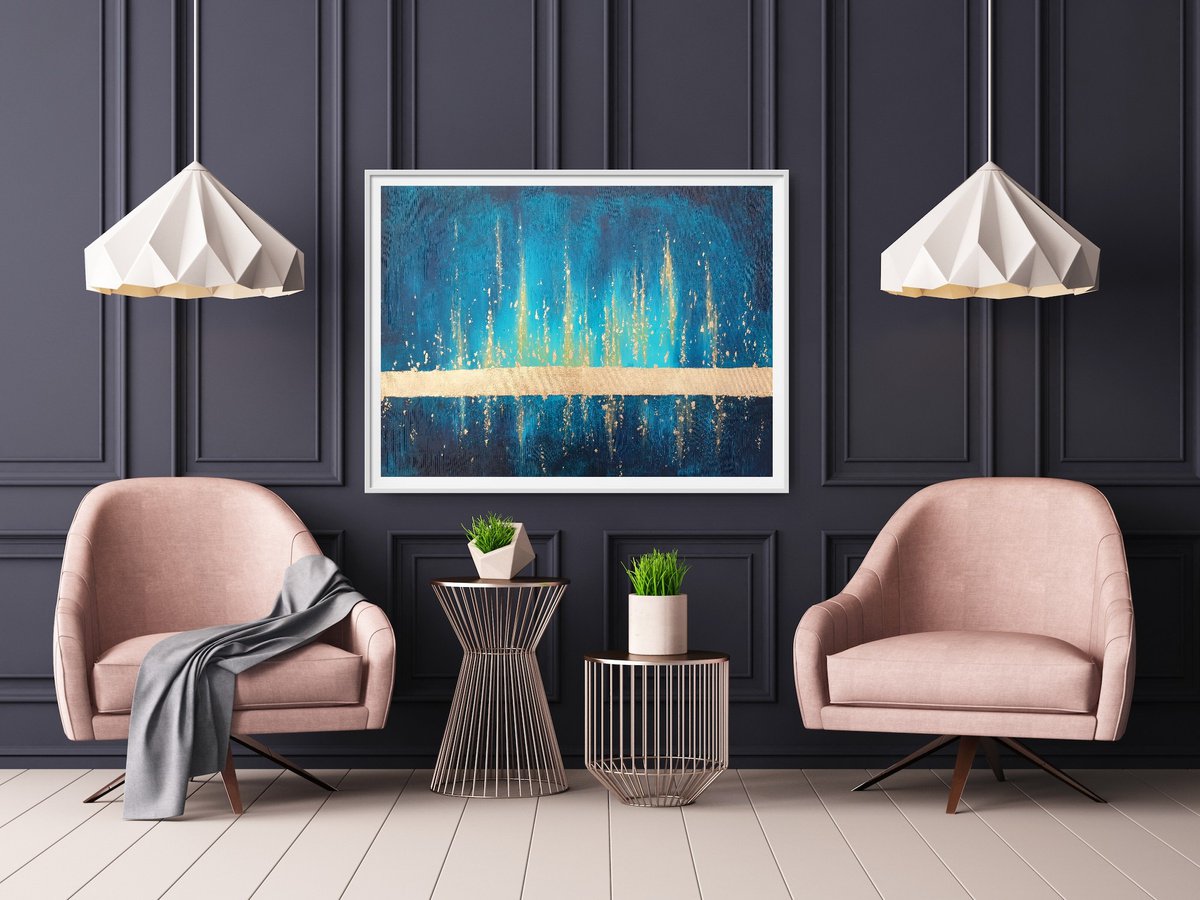 Geometric Painting , - Turquoise And Gold” By Yulia Pristupa, 31 X 24, Artwork For Sale On Artfinder