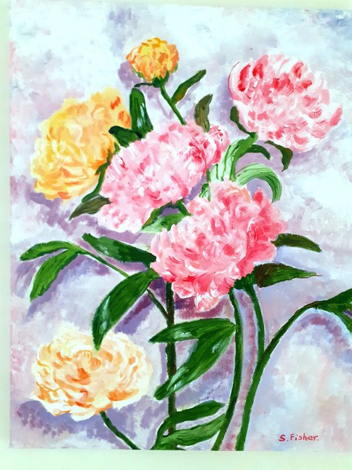Peonies in pastels by Sandra Fisher