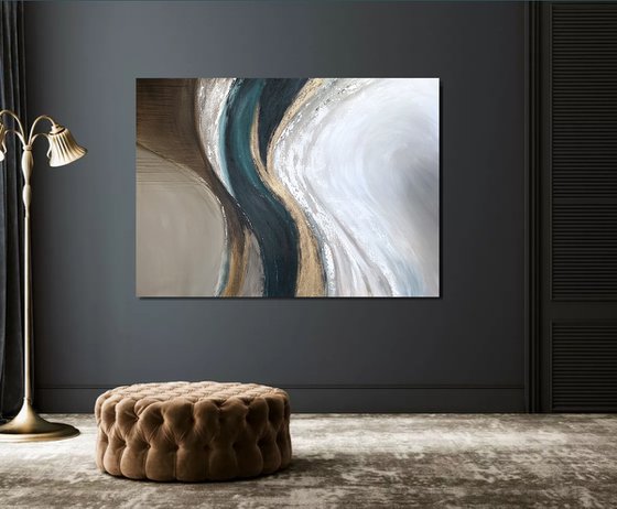 Teal Gold-Sculpted Currents