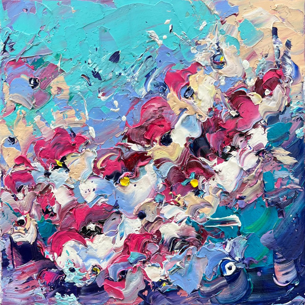 Abstract Botanical Oil Painting By Svitlana Andriichenko, 12 X 12", Flower Blizzard, Original Artwork