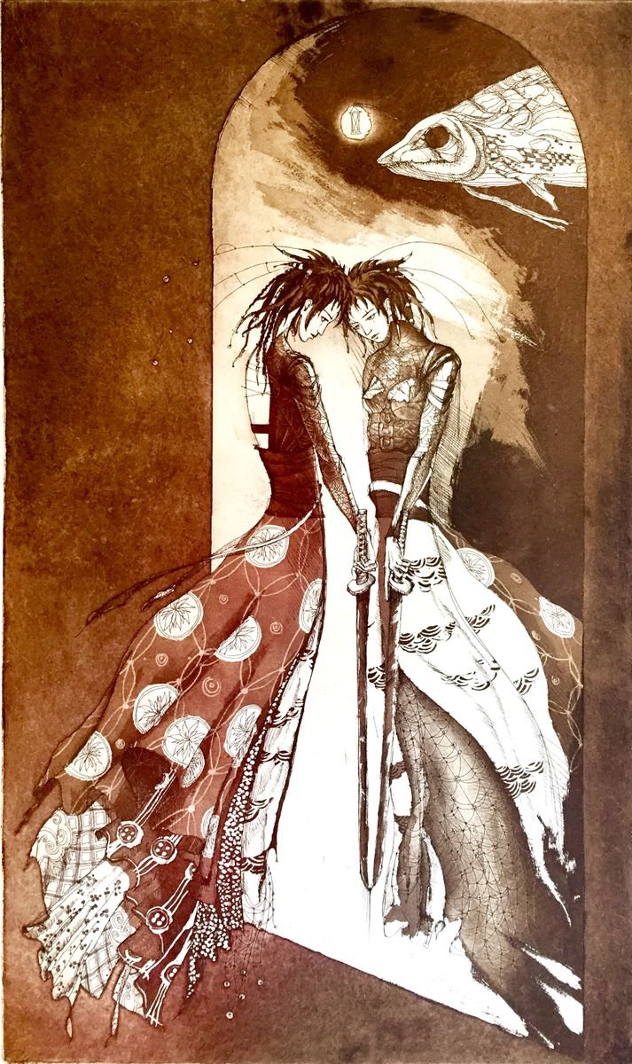 Surrealistic Portrait Etchings & Engravings By Marina Korenfeld, 15 X 24", Messenger, Original Artwork