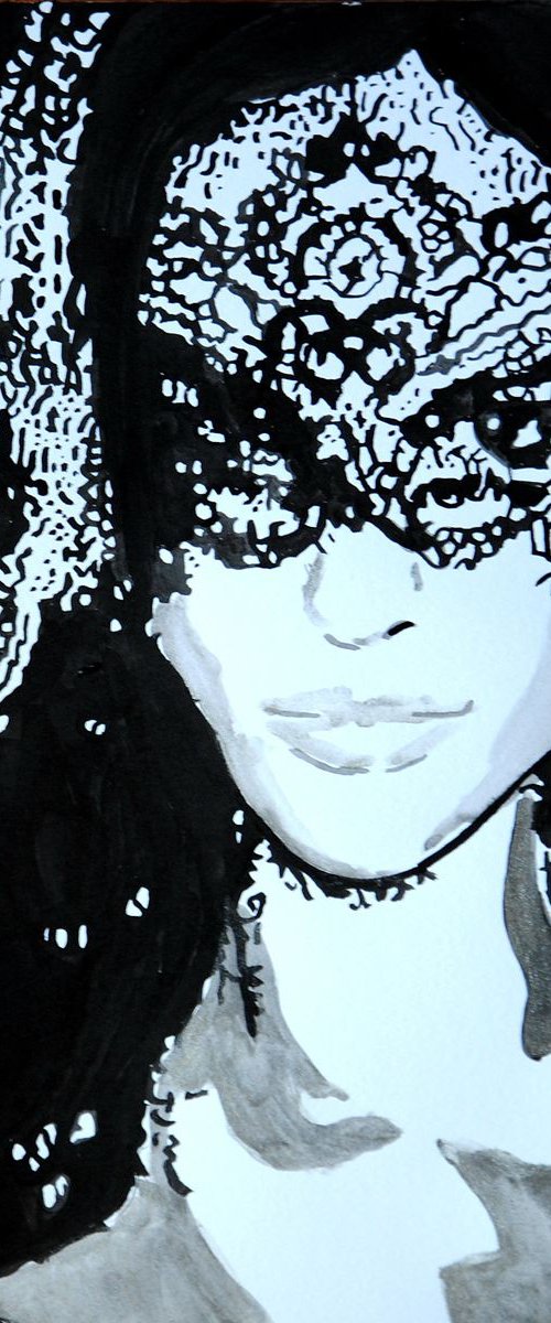 Reserved for Natalia - Under the mask / 35 X 27 cm by Alexandra Djokic