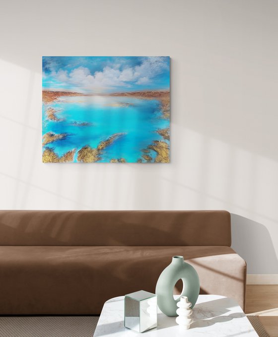 A XXL large modern semi-abstract structured mixed-media seascape painting "Awakening"