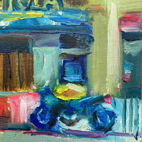 Urban Street Scene- Motorcycle by Restaurant