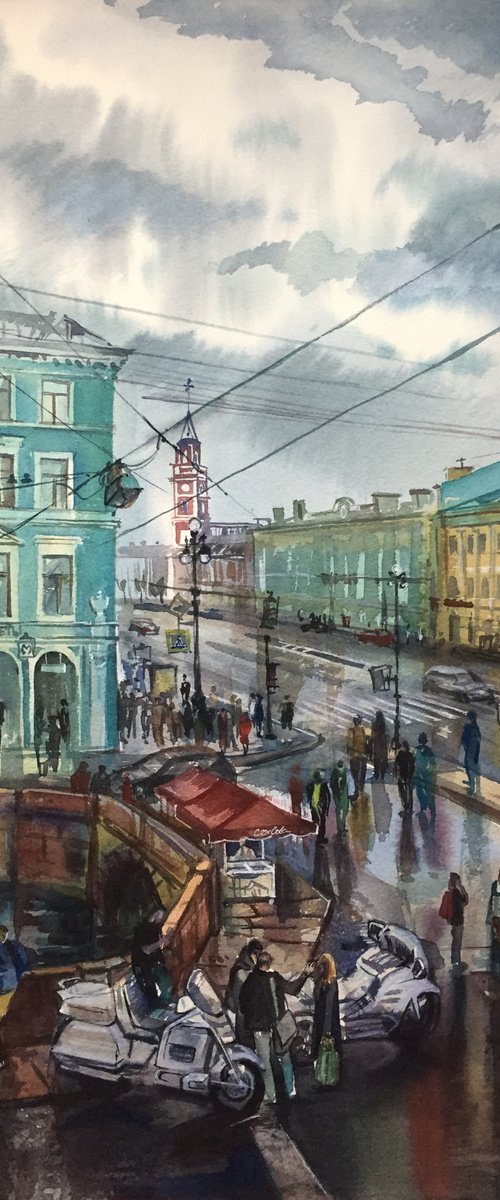 Cityscape. Saint Petersburg city, Nevsky Prospect. by Natalia Veyner