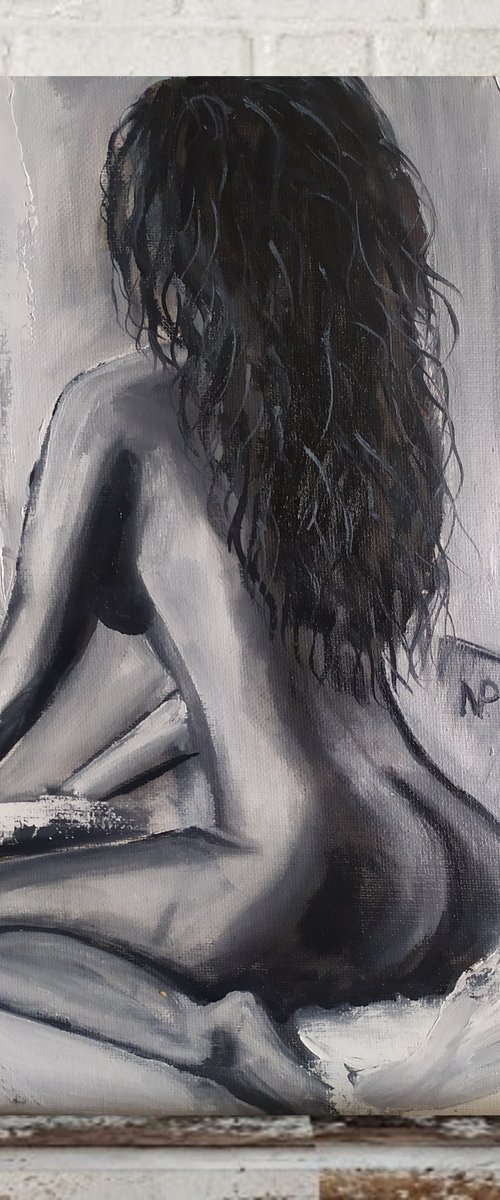 Touch me like you do, nude erotic girl oil painting, Gift, bedroom art by Nataliia Plakhotnyk