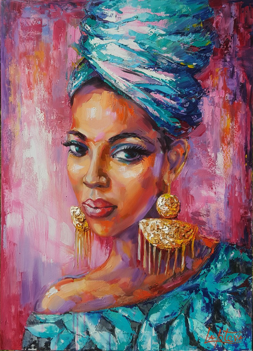 Impressionistic Portrait Oil Painting By Viktoria Lapteva, 22 X 30", Aroma Of Africa, Original Artwork