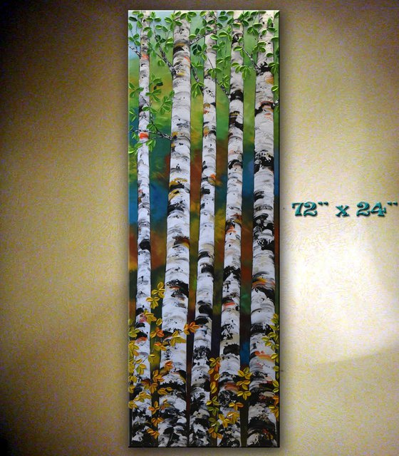 Summer Birch Trees - Large Painting 72" x 24"