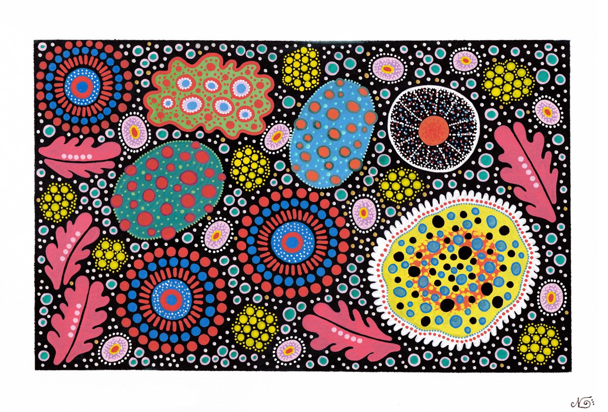 Organic Botanical Acrylic Painting By Veronika Demenko, 12 X 8", Underwater Life N.5, Original Artwork