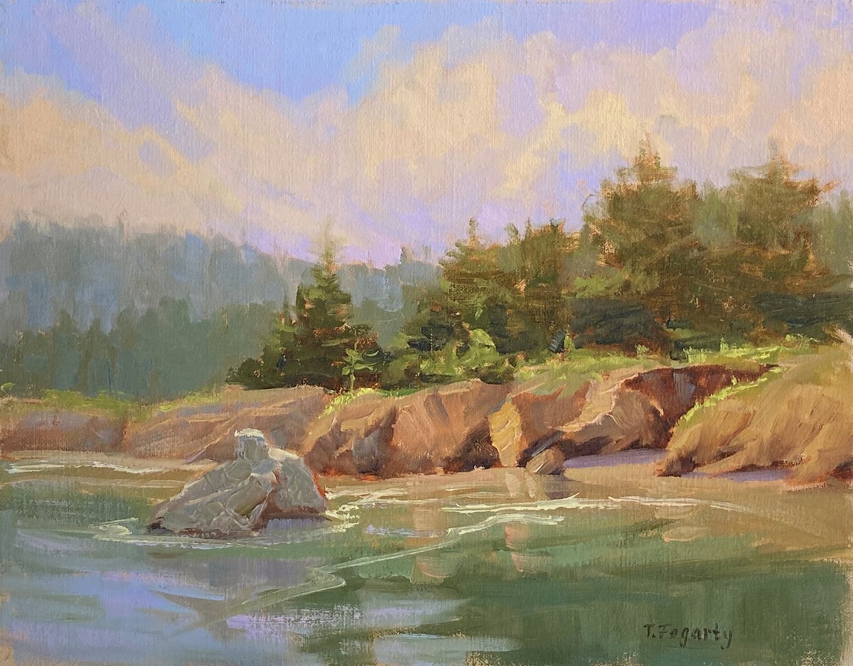 Impressionistic Landscape Oil Painting By Tatyana Fogarty, 14 X 11", Whalers Cove View, Original Artwork