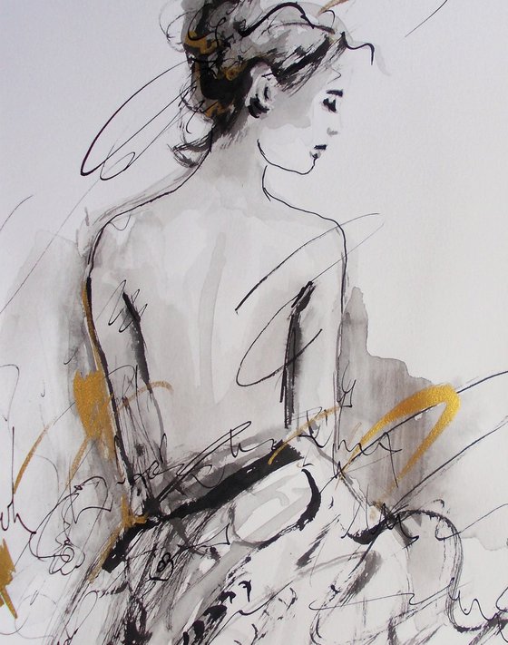 Woman  ink drawing series-Figurative drawing on paper