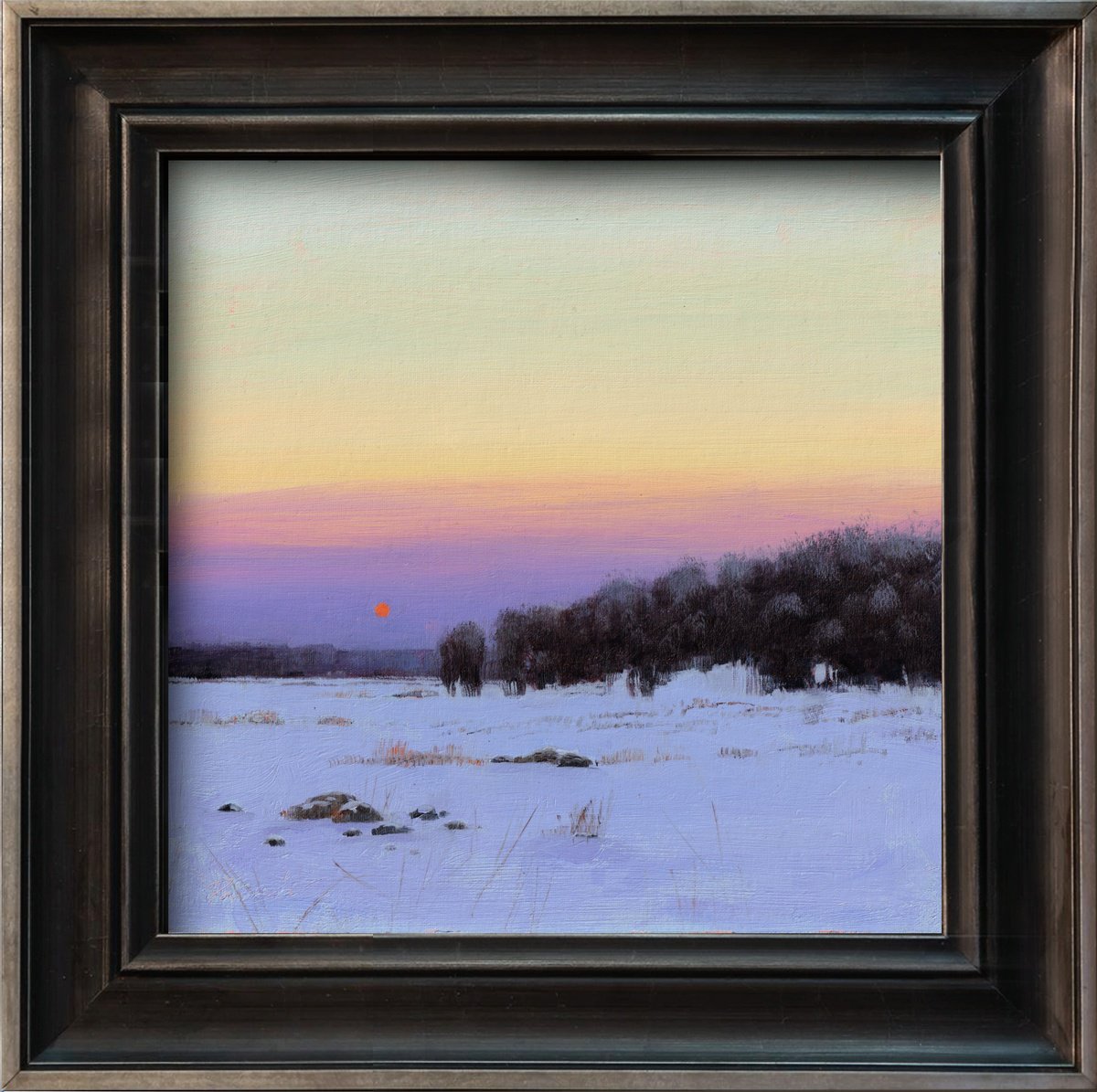 Impressionistic Landscape Oil Painting By Ayna Paisley, 13 X 13, A Dark Line Of Trees, Original Artwork