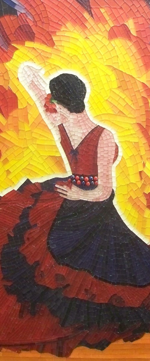 Passion Flamenco - glass mosaic flamenco romantic woman dance art by Liza Wheeler