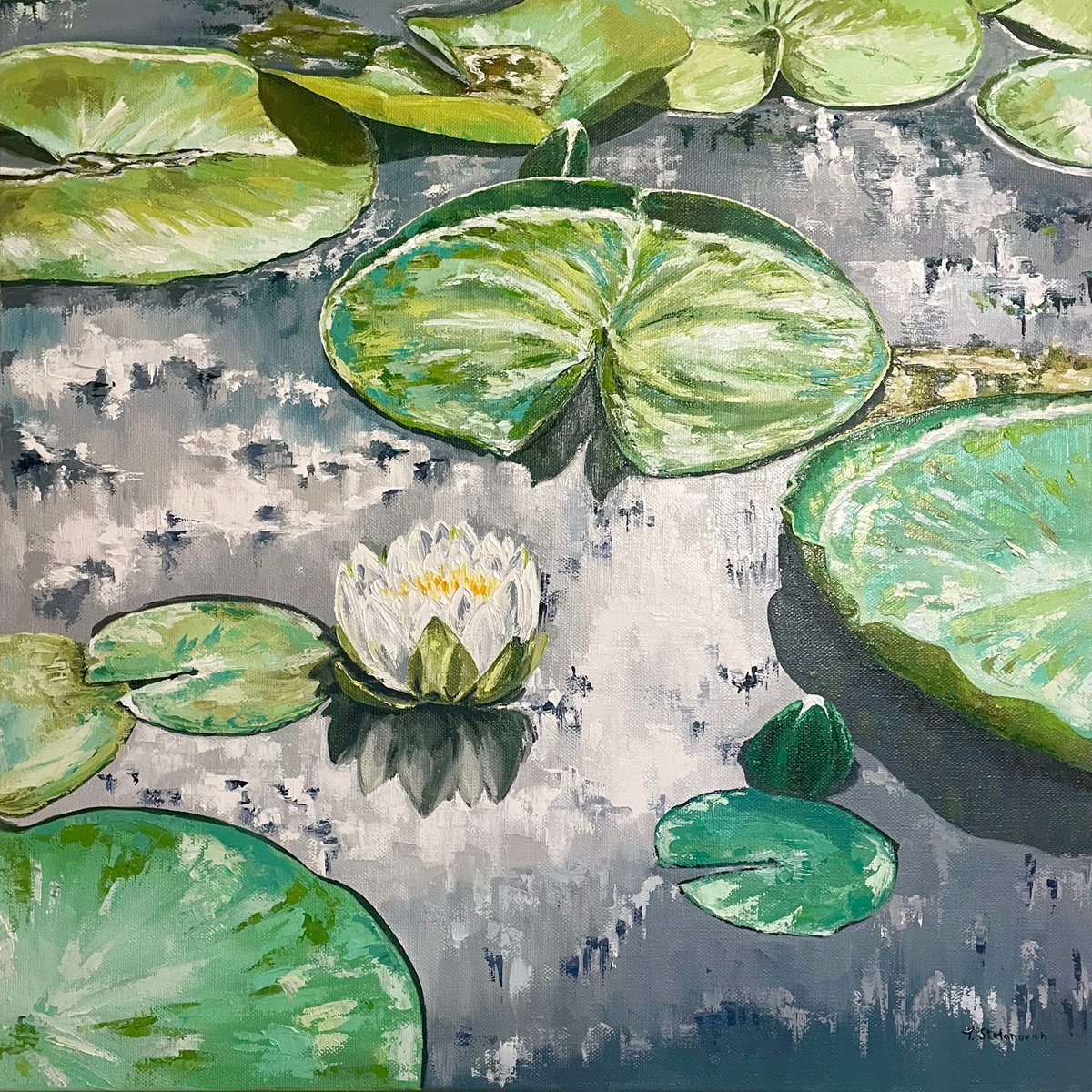Water lilies impasto, 90 x 90 cm by Art Angel