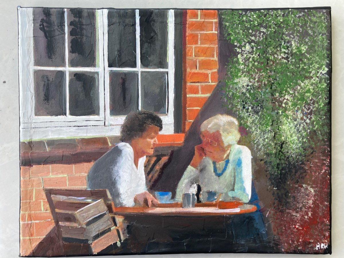 Photorealistic Cityscapes Acrylic Painting By Andrew Reid Wildman, 12 X 10, Teatime In England, Original Artwork