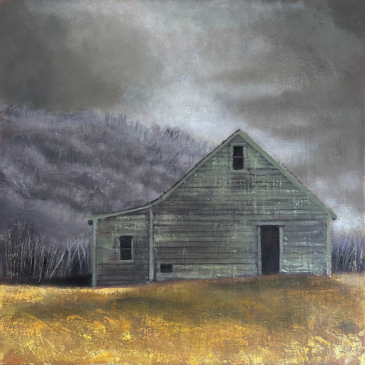 Illustrative Landscape Oil Painting By Bruce Dean, 12 X 12, Barn, Original Artwork