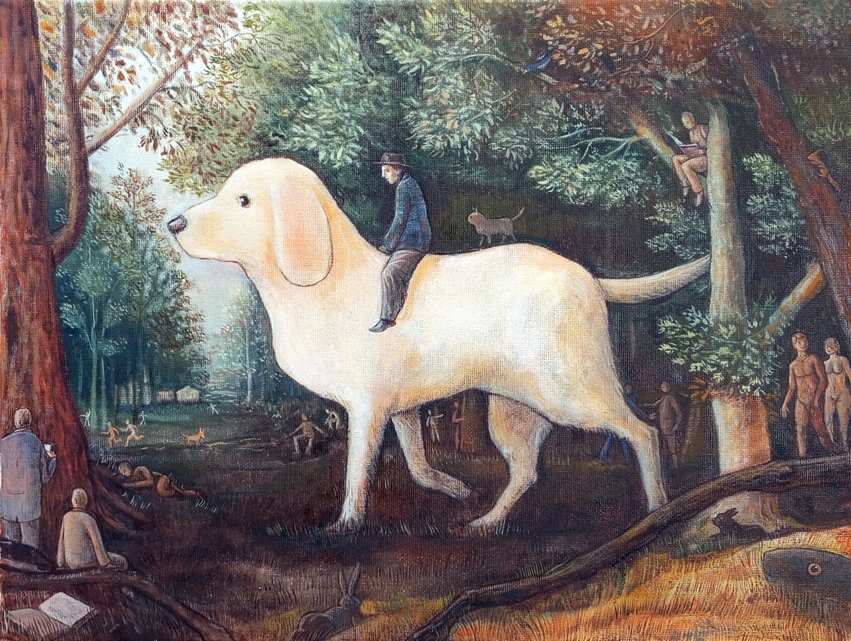 Illustrative Portrait Oil Painting By Paolo Beneforti, 16 X 12", The Big Dog, Original Artwork