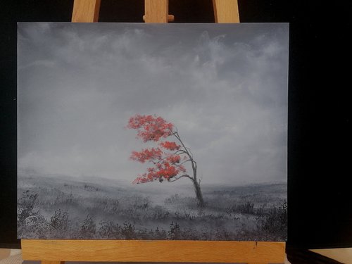Red tree in oil 8x10" by Pip Walters
