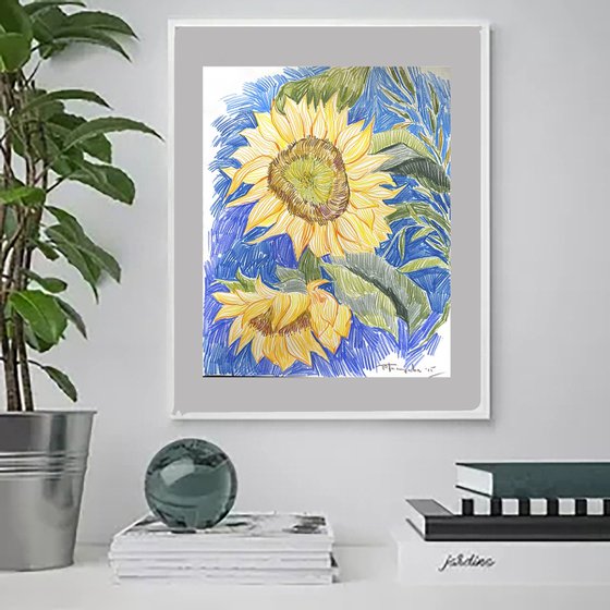 Sunflowers on the blue