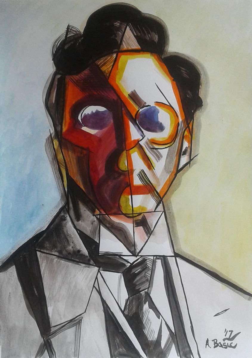 Geometric Portrait Painting By Aleksandar Basic, 12 X 17, Wassily Wassilyevich Kandinsky, Original Artwork
