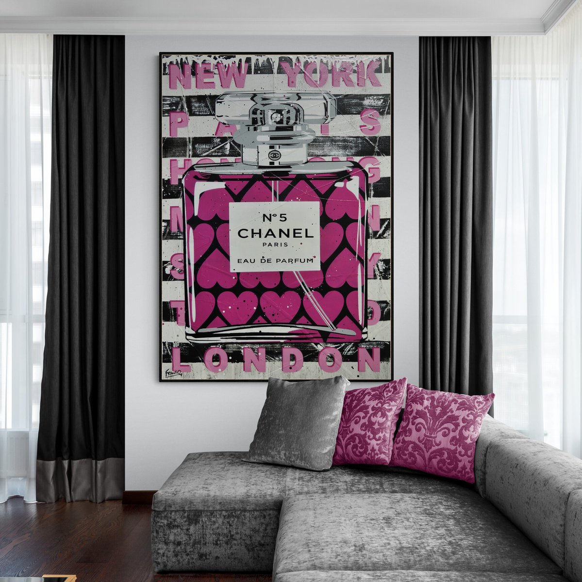 Urban And Pop Still Life Painting By Franko, 39 X 55, Strawberry Perfume, Original Artwork