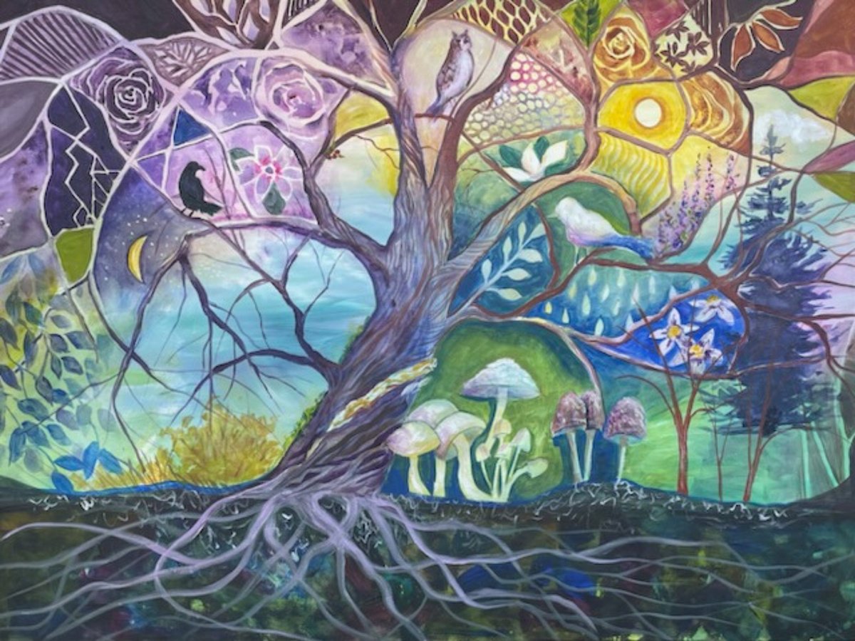 Impressionistic Botanical Acrylic Painting By Eliry Arts, 40 X 30, The Reach Of A Single Tree, Original Artwork