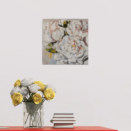 White flowers painting on canvas