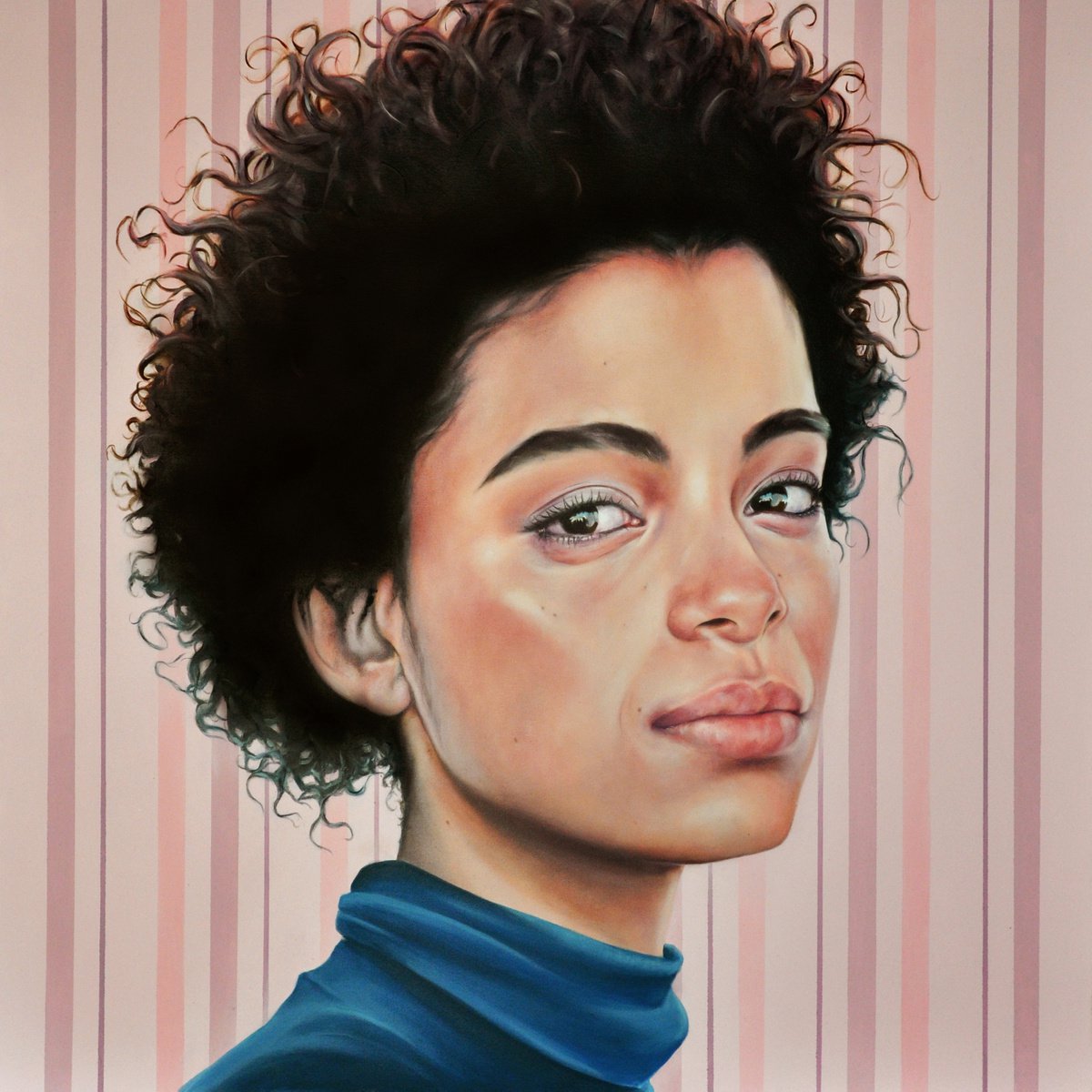 Urban And Pop Portrait Oil Painting By Mullo Art, 39 X 39", Between Tomorrow And Yesterday, Original Artwork