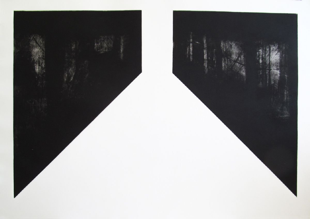Geometric Abstract Etchings & Engravings By Kristina Vatova, 39 X 28", "Absence I", Original Artwork