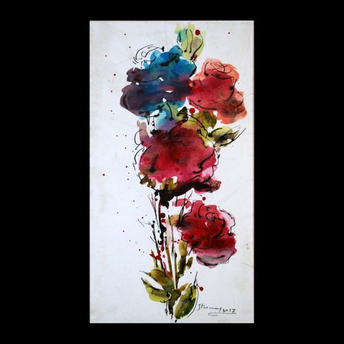 Vivid flowers, Watercolor on Paper, 25x42 cm by Jamaleddin Toomajnia