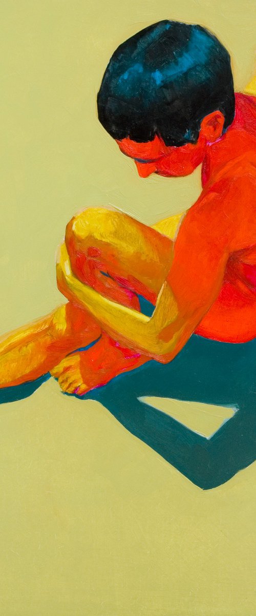 modern expressionist portrait of a nude man with pop art colors by Olivier Payeur