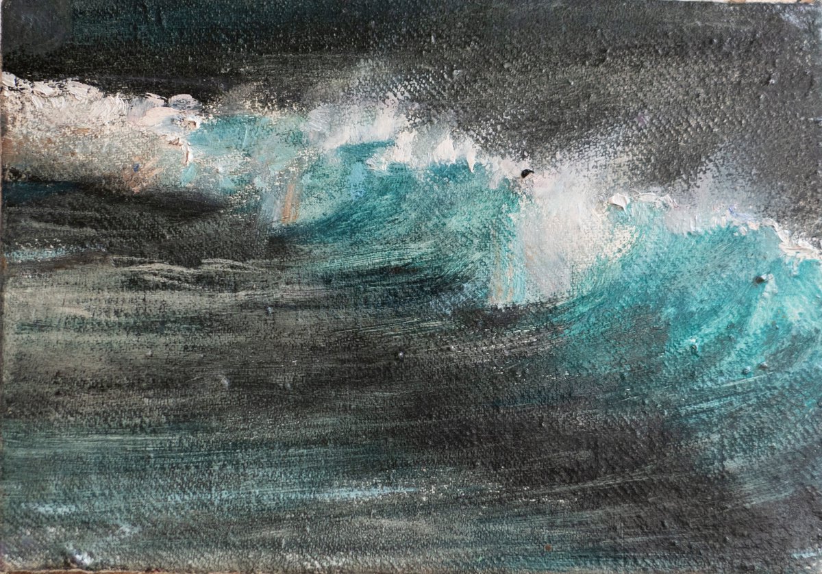 WAVE oil seascape painting ocean blue sea impressionism landscape by Masha Danilovskaia