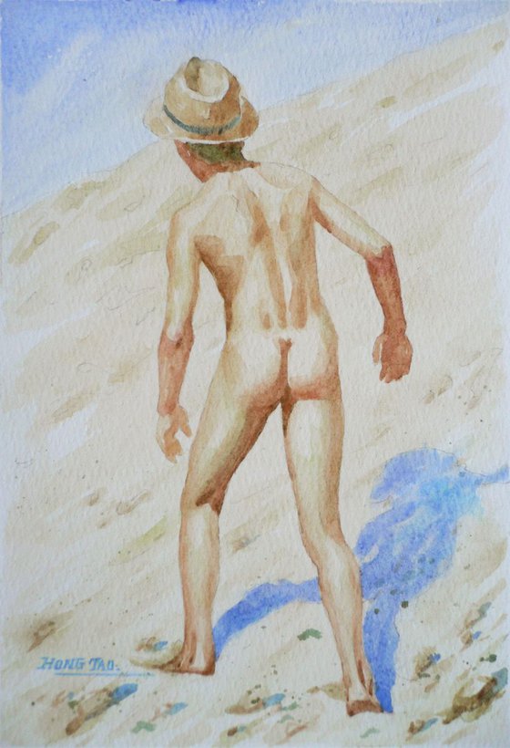 original watercolour painting  boy on paper#16-9-21