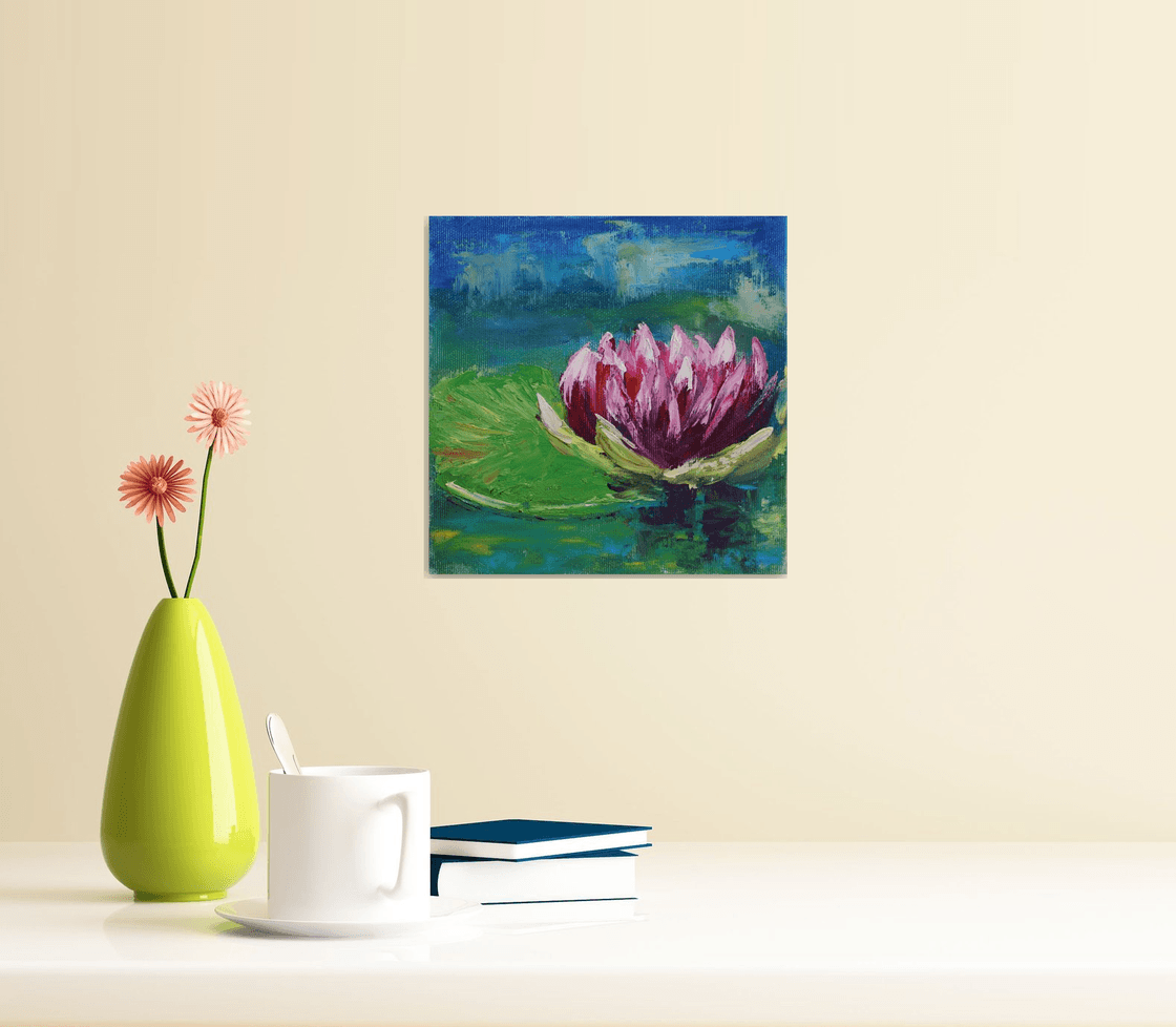 Palette Knife Painting Water Lily Acrylic Print by May ZHOU - Fine