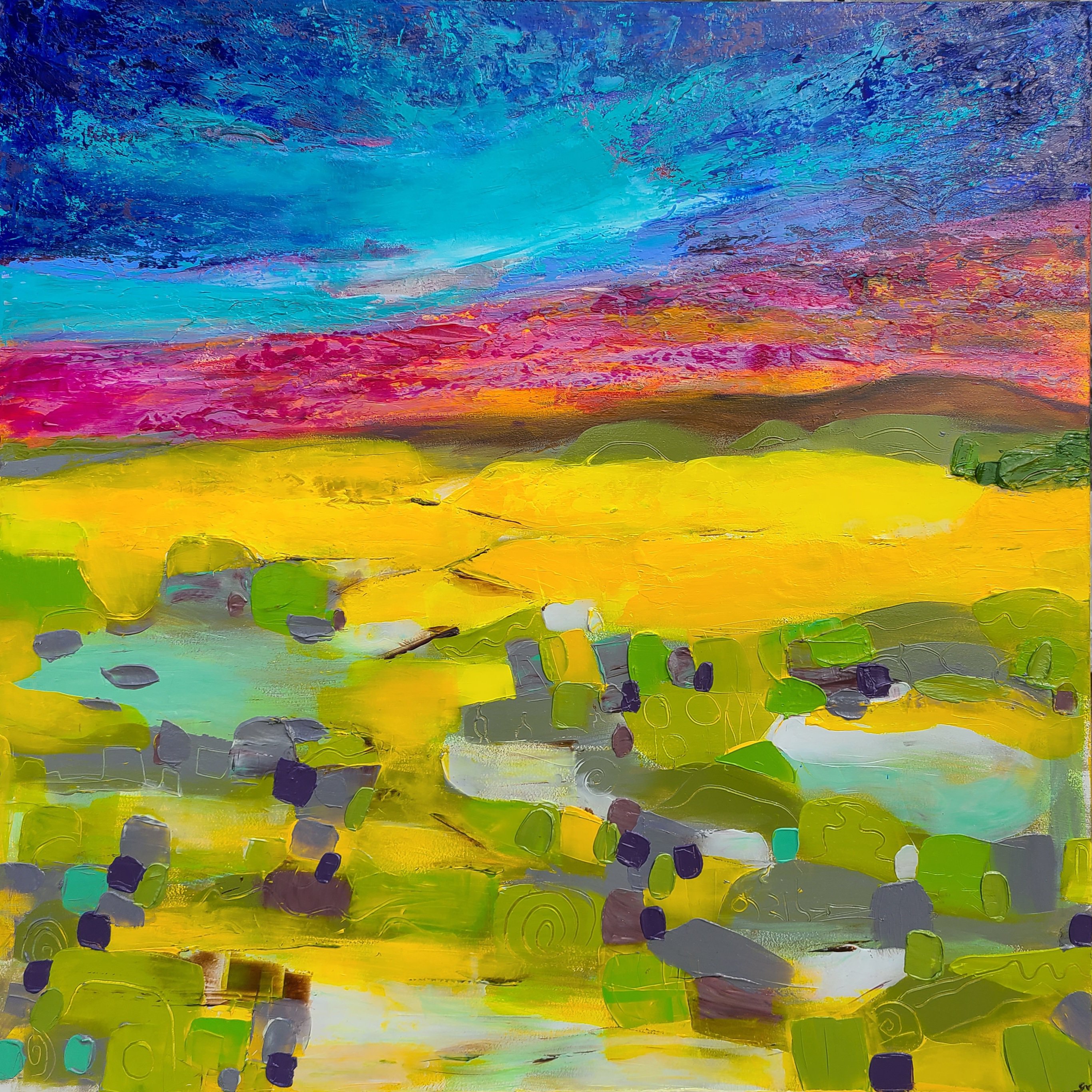 Organic Landscape Acrylic Painting By Stacy Neasham, 36 X 36", New Horizons, Original Artwork