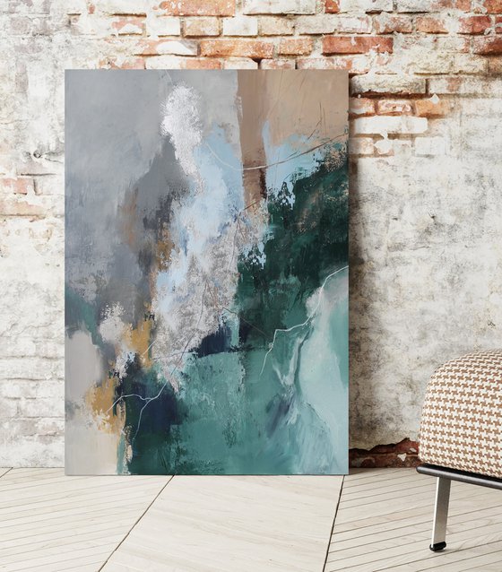 "East Coast" Green gray abstract acrylic art