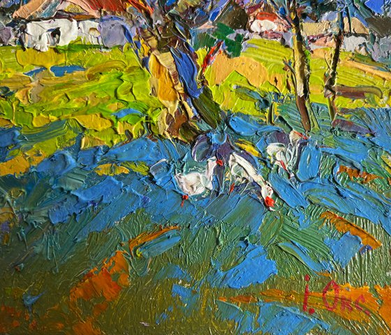 Geese behind the trees