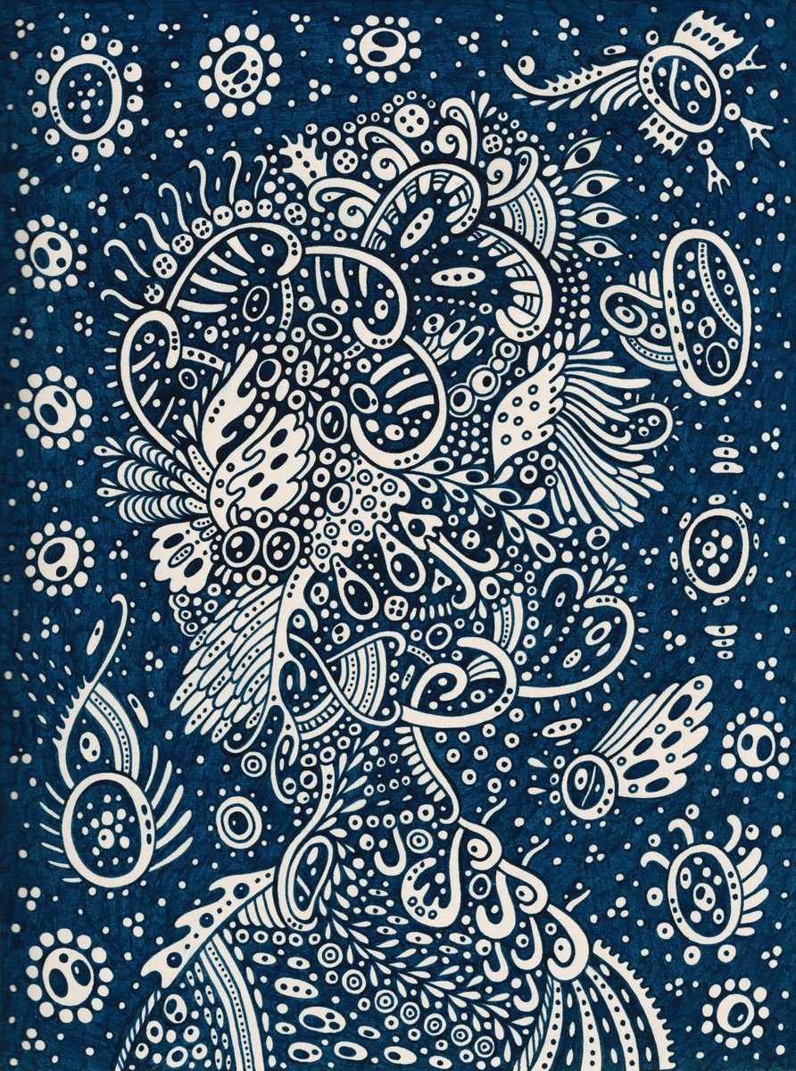 Surrealistic Portrait Ink Drawing By Veronika Demenko, 7 X 9", Other Worlds N.12 - Portrait, Original Artwork