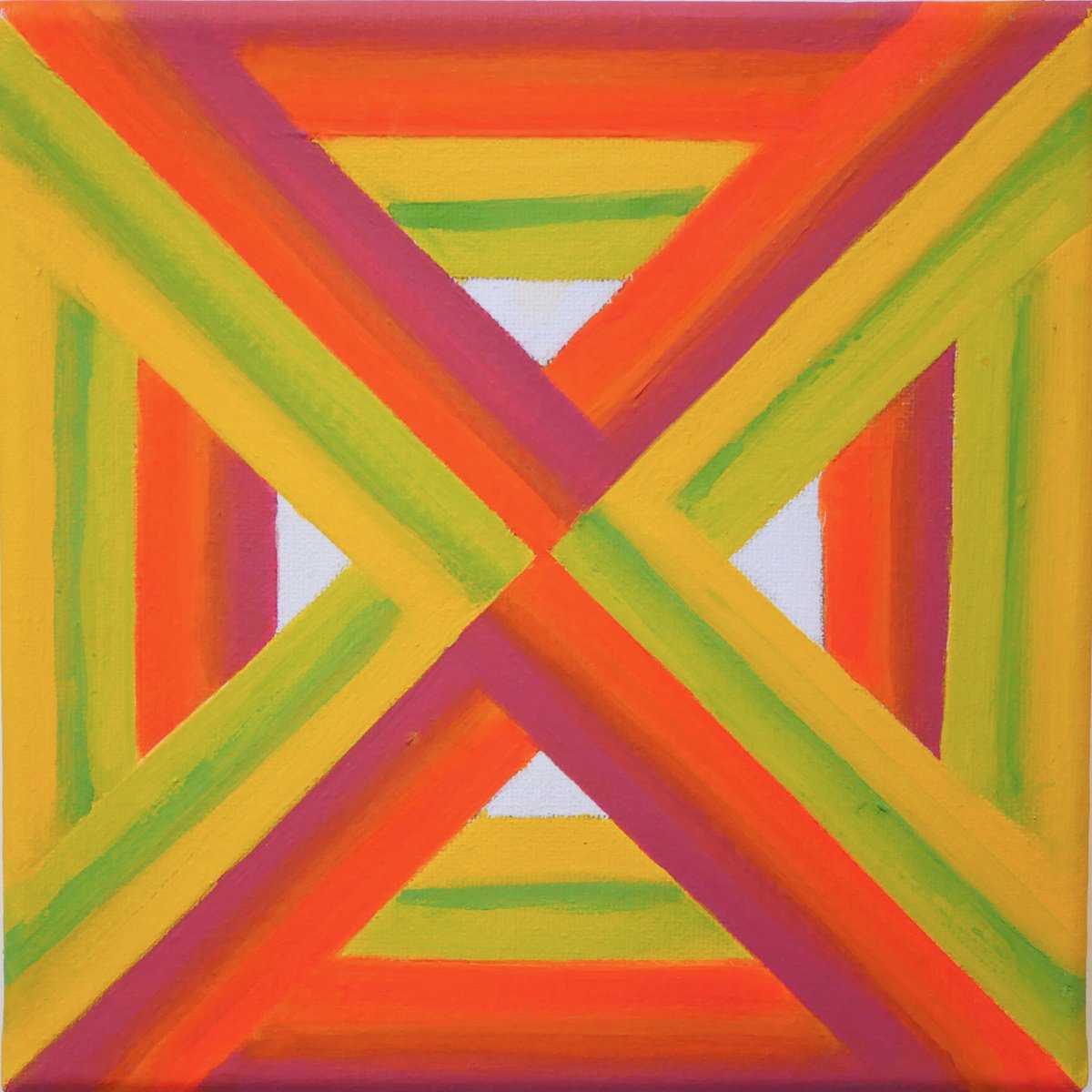 Geometric Cityscapes Acrylic Painting By Jessica Moritz, 8 X 8, Mindscape, Abstract Geometric Escape, Original Artwork