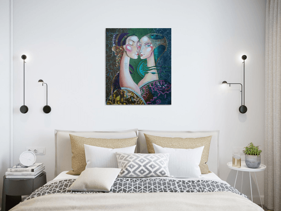 Lovers (60x70cm, oil painting, modern art, ready to hang)