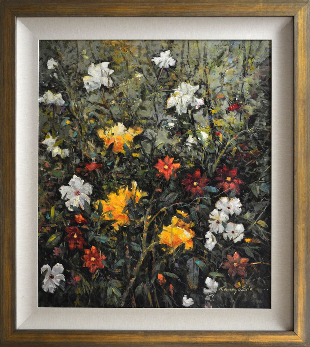 Impressionistic Botanical Oil Painting By Kanayo Ede, 35 X 39", Wild Garden, Original Artwork