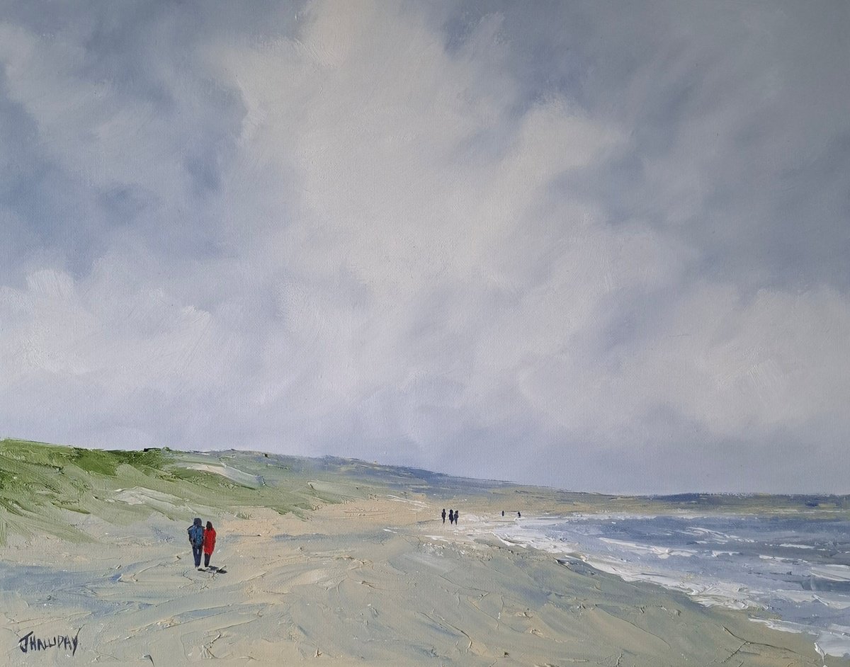 Impressionistic Landscape Oil Painting By John Halliday, 20 X 16, Beach Walk, Original Artwork